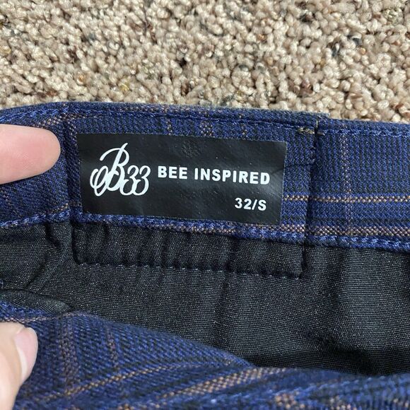 Bee Inspired B33 navy blue plaid checkered men's pants size 32S preppy - Picture 5 of 10